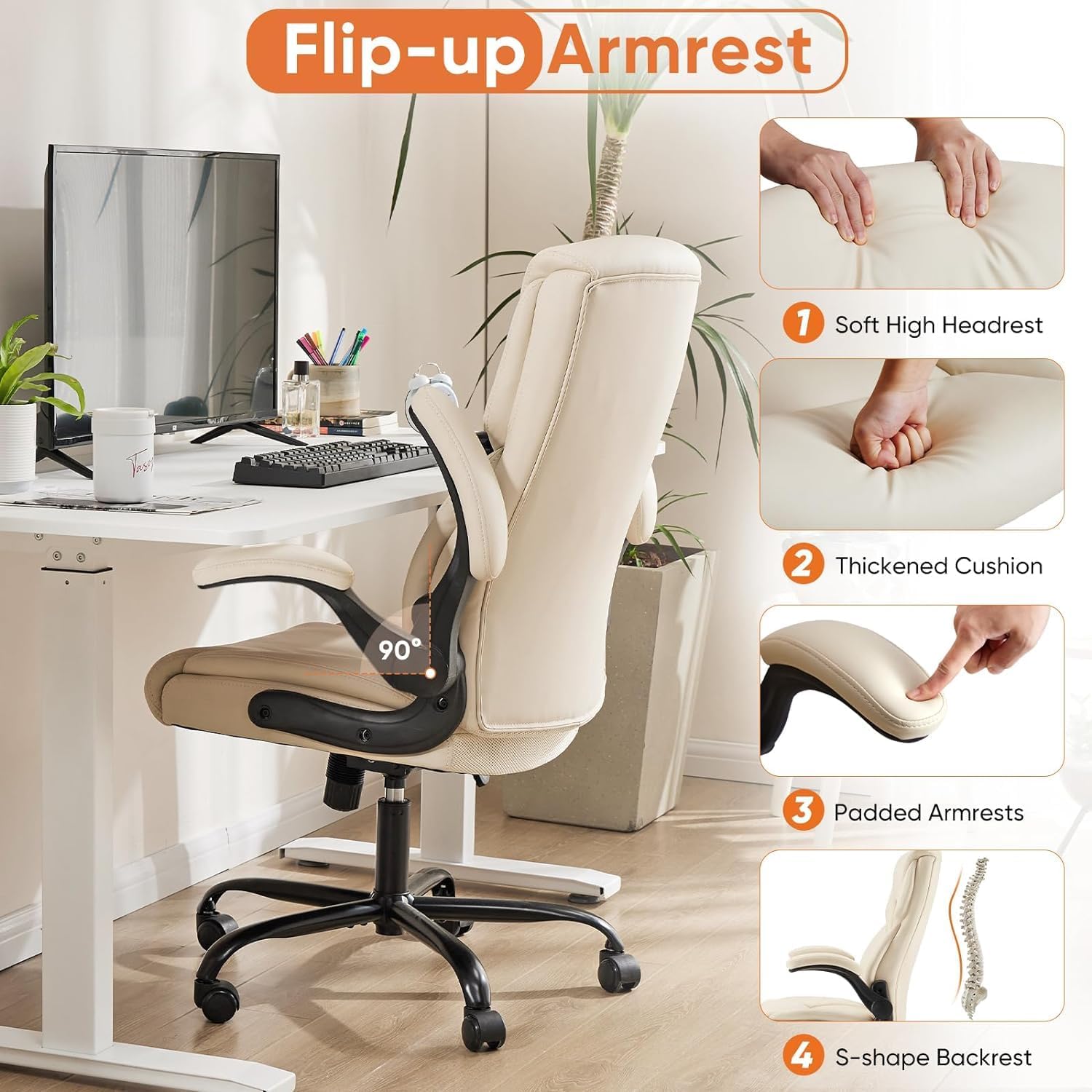 Ergonomic Office Chair Heavy Duty Work Desk Chair Adjustable Swivel Rolling Chair with Wheels wourant