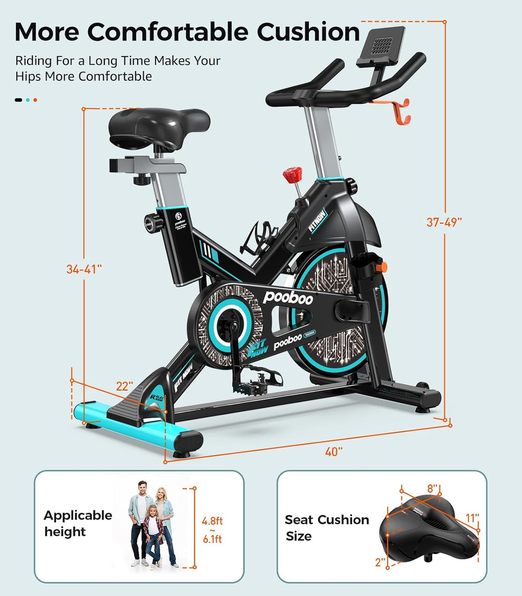 pooboo Exercise Bike, Adjustable Magnetic/Brake Pad Resistance Silent Belt Drive, Indoor Cycling Bike for Home Cardio, Fitness Stationary Bike with 350lbs/300lbs Weight Capacity &Upgraded Version Seat wourant