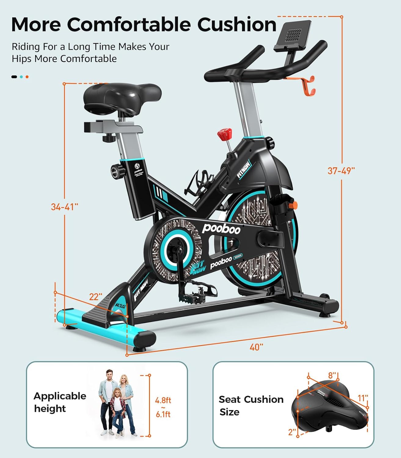 pooboo Exercise Bike, Adjustable Magnetic/Brake Pad Resistance Silent Belt Drive, Indoor Cycling Bike for Home Cardio, Fitness Stationary Bike with 350lbs/300lbs Weight Capacity &Upgraded Version Seat wourant