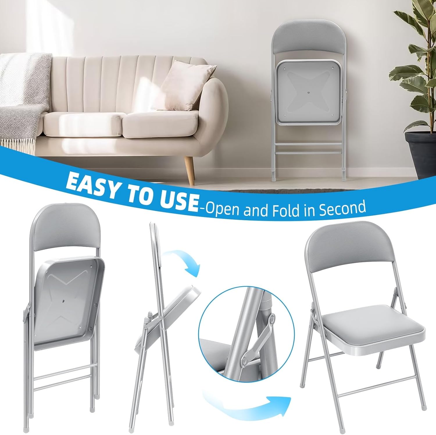 6 Pack Black Folding Chairs with Leather Chairs for Indoor and Outdoor Events Office Wedding Party Upholstered Chairs wourant