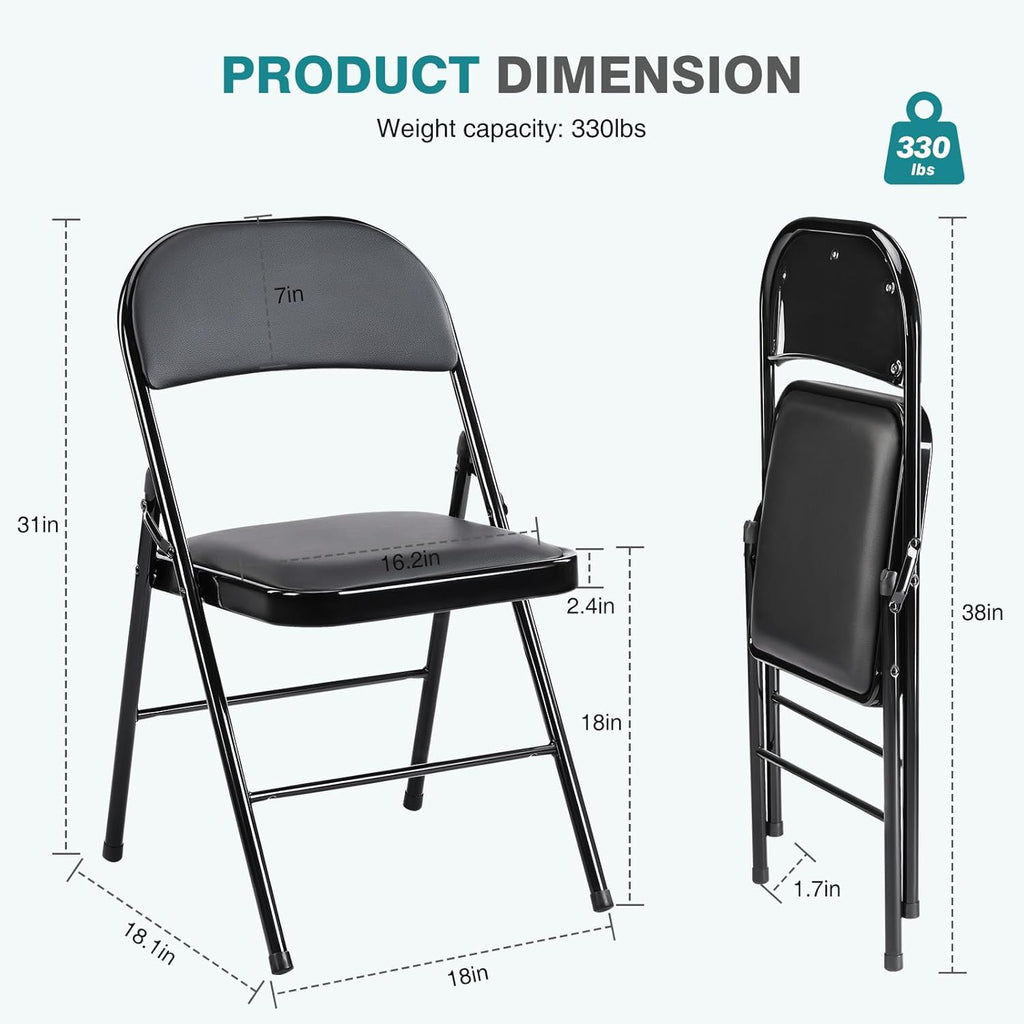 DUMOS 2 Pack Leather Padded Folding Chair, Indoor Outdoor Portable Stackable Commercial Seat wourant