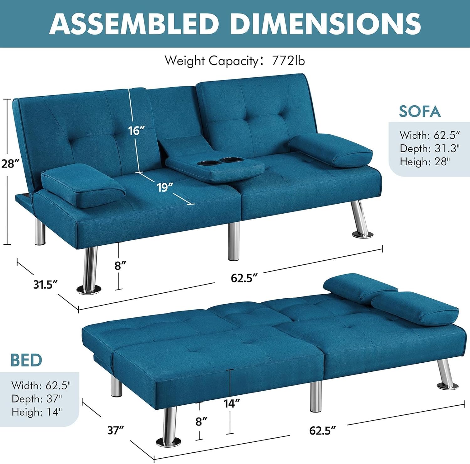Convertible Sofa Bed Modern Imitation Leather Home Recliner Flip Double Sofa Folding Sofa Bed Guest Bed wourant