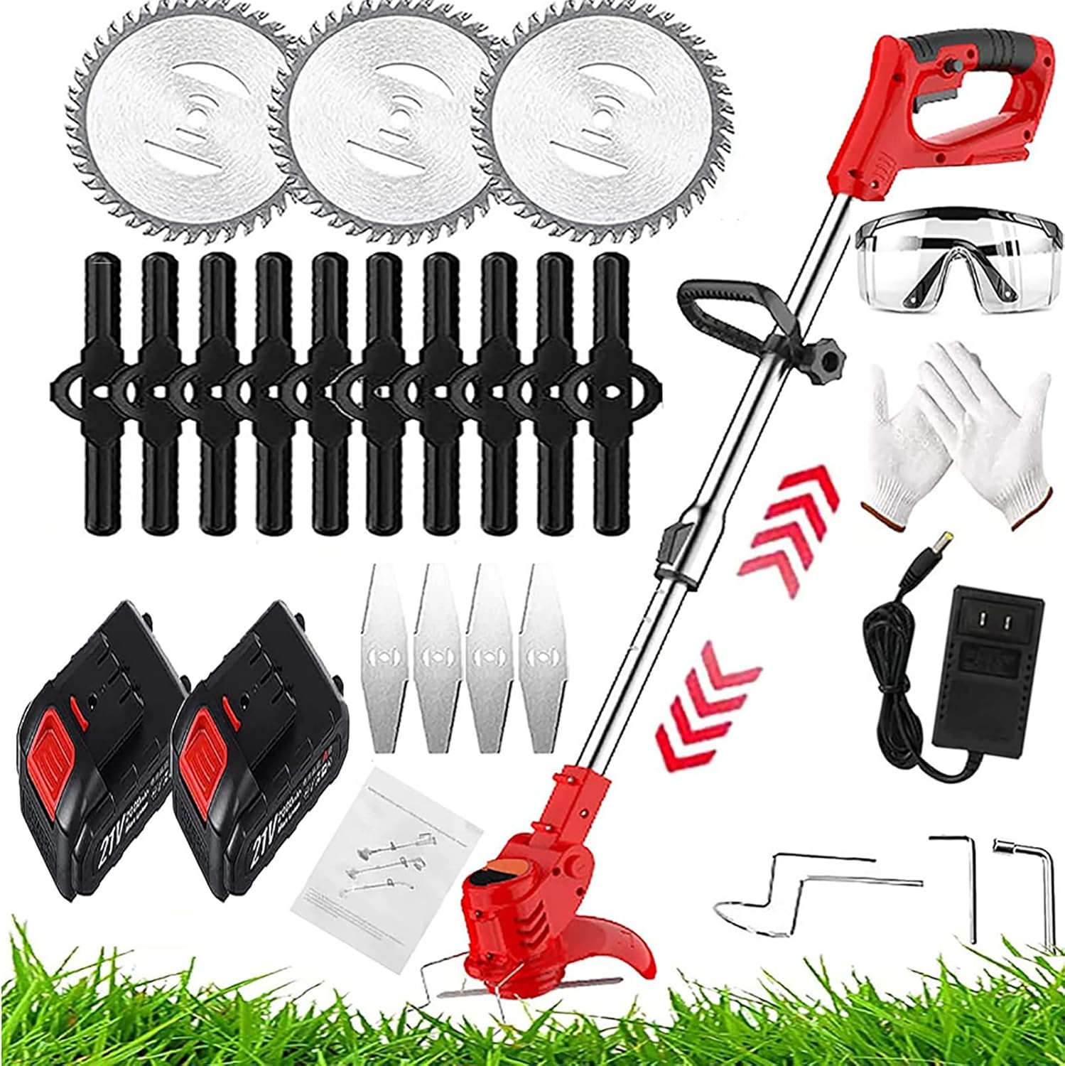 Weed Wacker Electric Cordless Grass Trimmer with 3Types Blades Included 2Pcs 24v 4Ah wourant