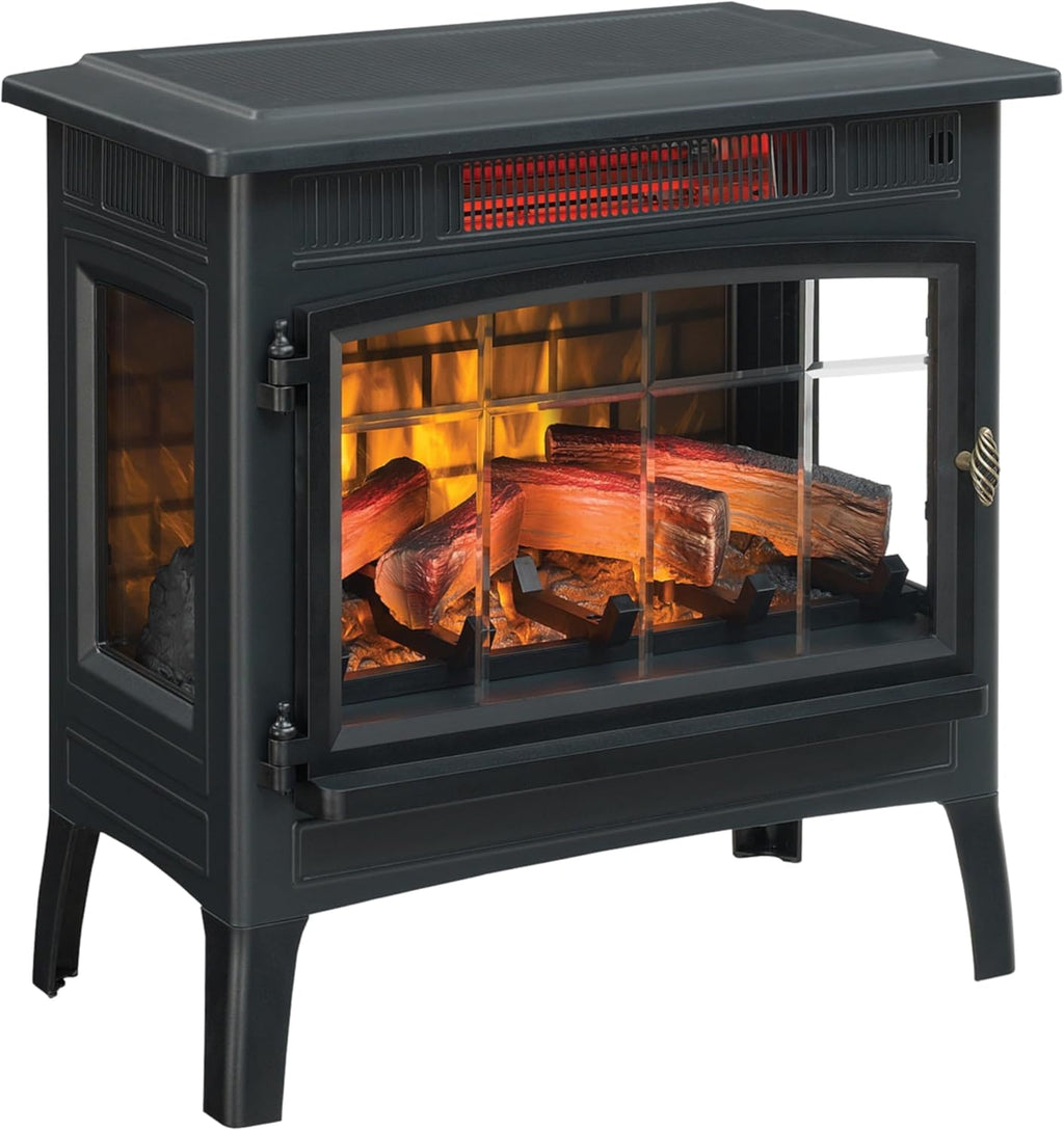Freestanding Electric Fireplace Stove Heater with 3D Flame Effect for 1,000 Sq. Ft wourant