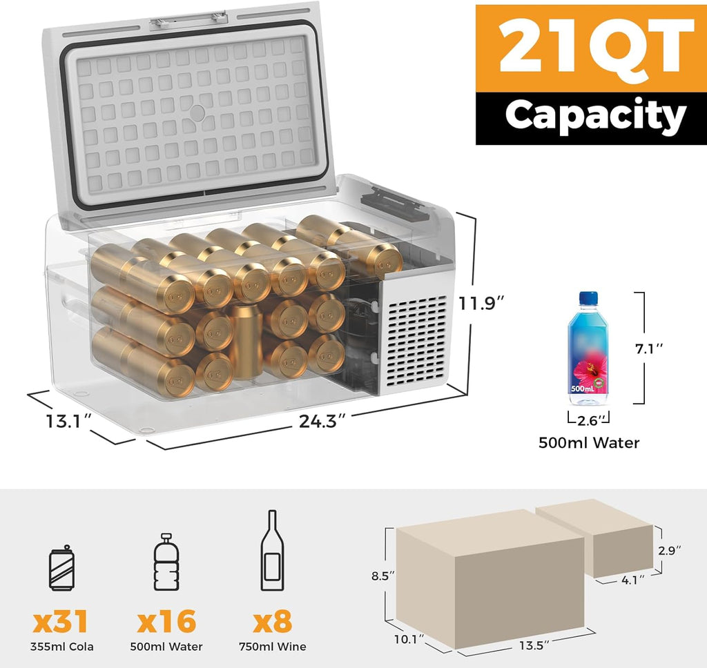 12V Refrigerator 21 Quart Portable Freezer 50 Hours Keep Cool,Electric Cooler for Vehicles Car Refrigerator 12V Portable Fridge for Car Camping Truck Van RV SUV Road Trip Travel RF20 wourant