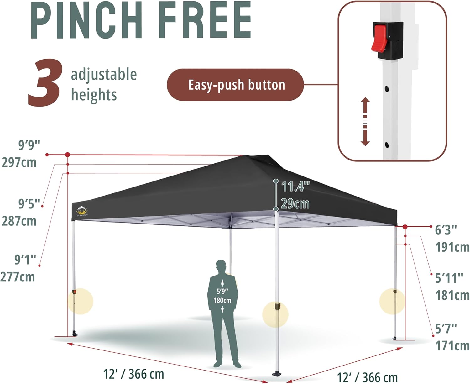 10x10 Pop-Up Awning - One-Click Installation Beach Tent - Outdoor Sunshade Silver Coated Top, 3 Heights and 4 Sand Pockets wourant