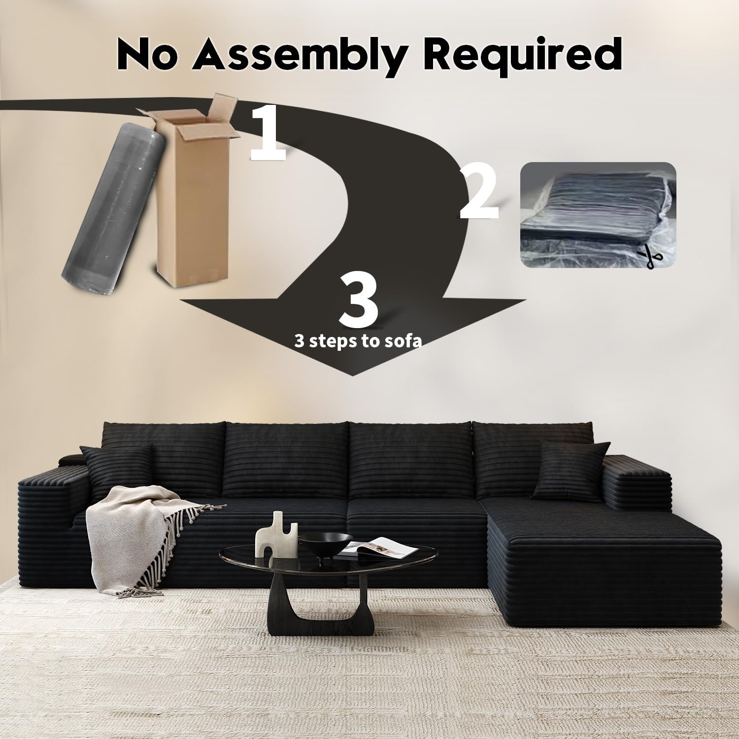 107.5 inch Cloud Modular Sectional Sofa with L-Shaped Chaise Lounge, Modern Minimalist Upholstered Sofa Deep Seating Corner Sofa wourant