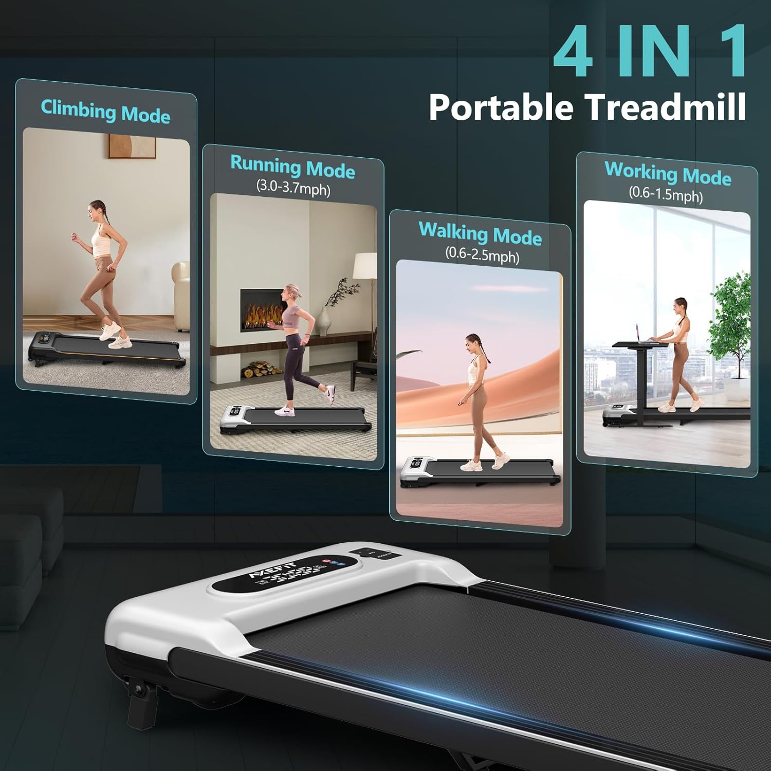 2.5 HP Portable Treadmill with Inclined Walking Pad, Panel and Remote, 4-in-1 Walking Treadmill, 265 lb Capacity wourant