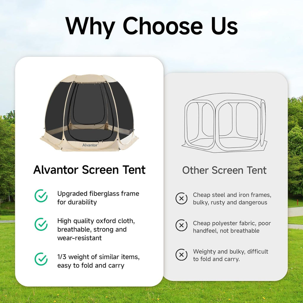 Alvantor Screen House Gazebo, 6-10-15 Person Pop Up Igloo Screened Canopy Tent with Mosquito Netting Sides, Instant UV Resistant Sun Shelter for Garden, Patio, Backyard wourant