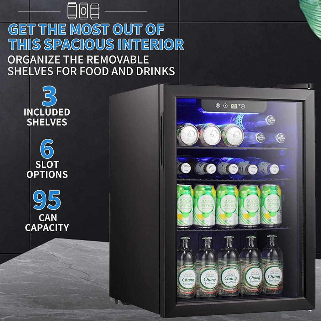 Antarctic Star Beverage Refrigerator Cooler 68 Can, Mini Fridge with Glass Door for Beer Drinks Wine,Freestanding Small Fridge with Electronic Temperature Control for Home and Bar,1.7 cu.ft wourant