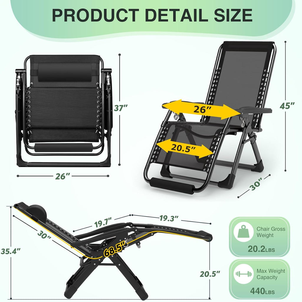 Indoor and outdoor patio chair folding lounge chair zero gravity chair with removable cushion camping lounge chair wourant