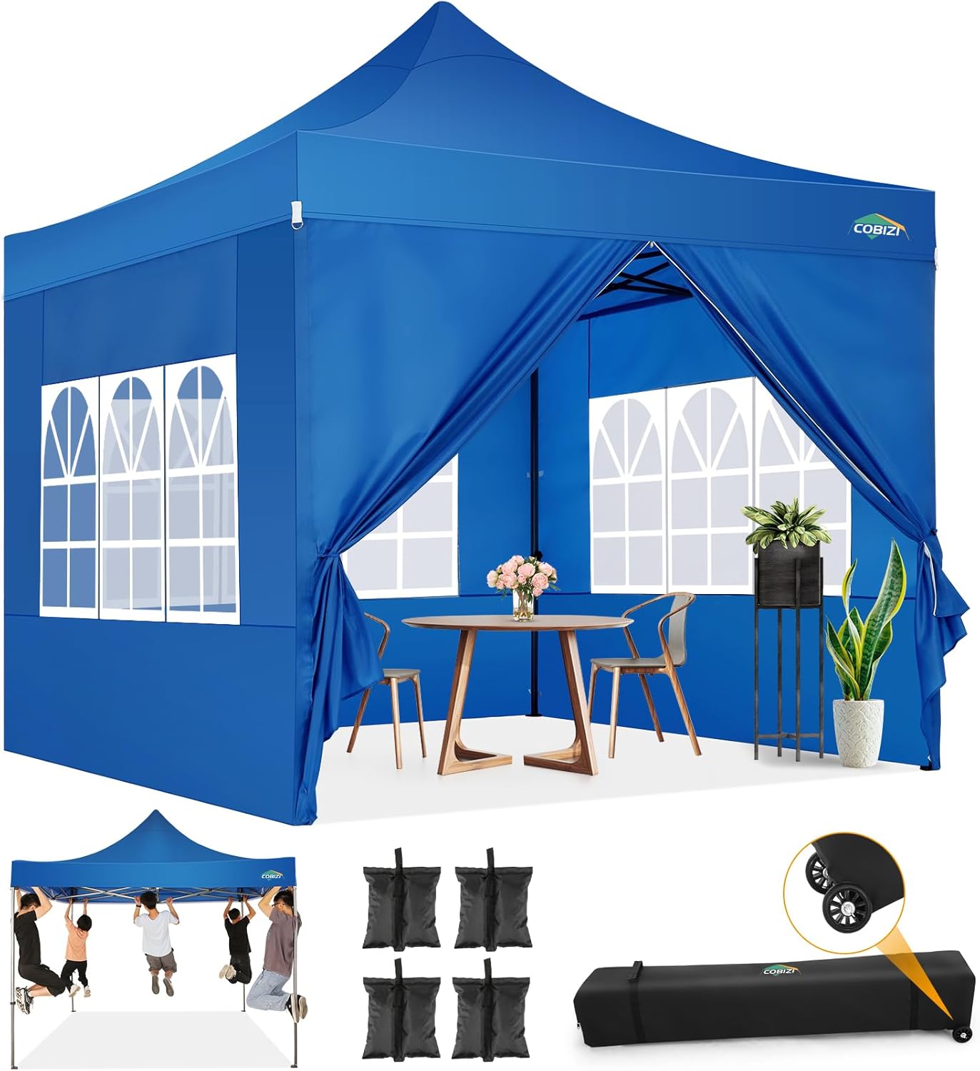 COBIZI 10x20 Heavy Duty Pop up Canopy Tent with 6 sidewalls Easy Up Commercial Outdoor Canopy Wedding Party Tents for Parties All Season Wind & Waterproof Gazebo with Roller Bag,Black(Frame Thickened) wourant