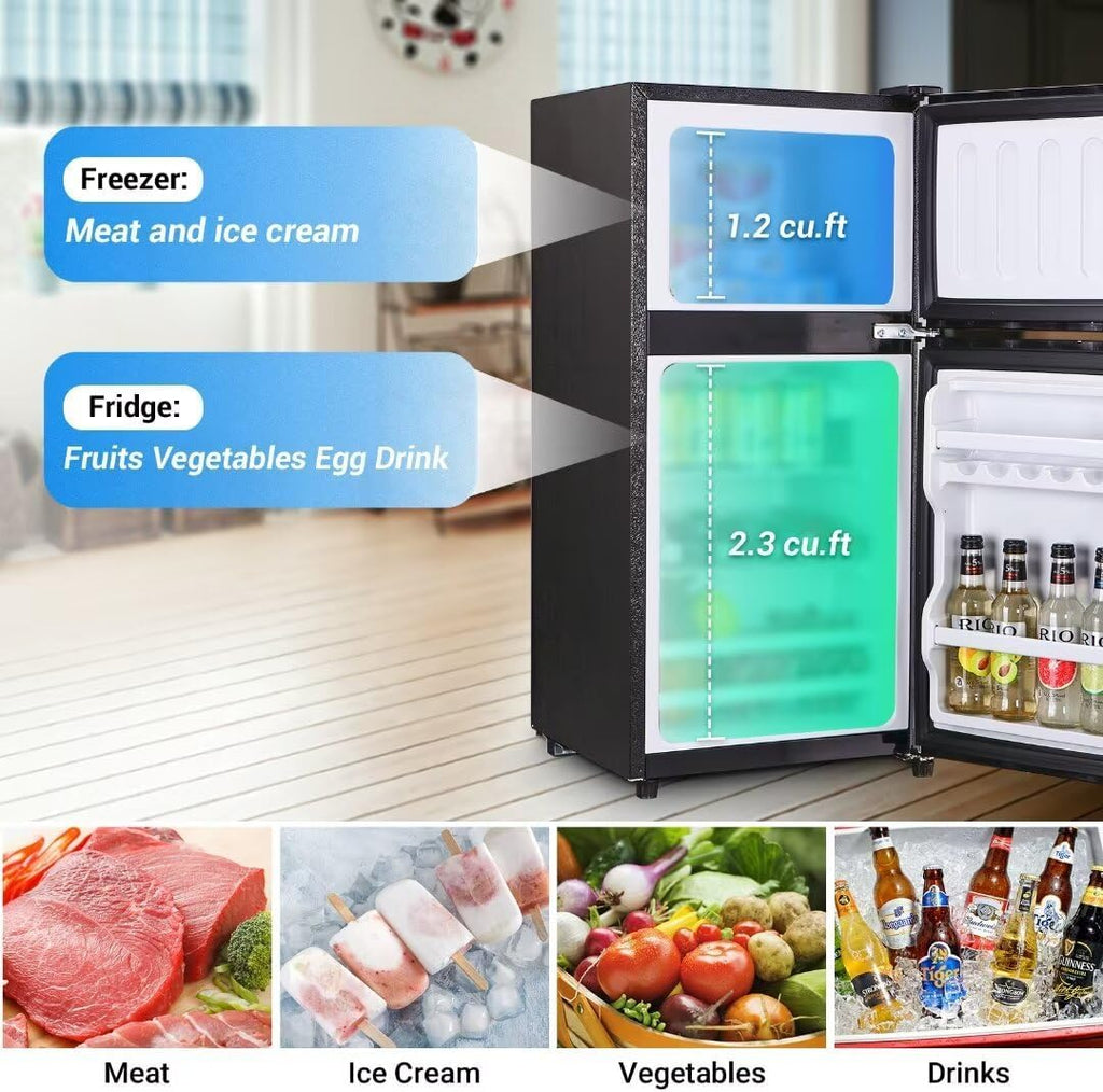 Apartment Size Refrigerator, 3.5 Cu.Ft Samll Refrigerator with Freezer Suitable for Home and Apartments, Freestanding wourant