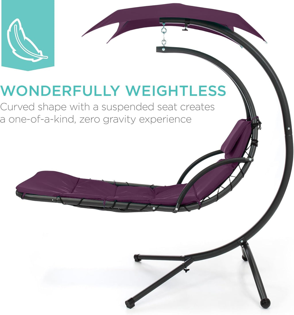 Best Choice Products Outdoor Hanging Curved Steel Chaise Lounge Chair Swing w/Built-in Pillow and Removable Canopy - Teal wourant