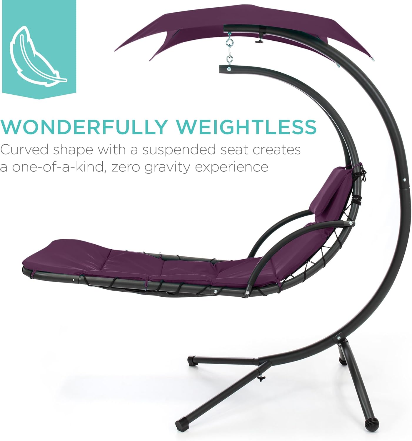 Best Choice Products Outdoor Hanging Curved Steel Chaise Lounge Chair Swing w/Built-in Pillow and Removable Canopy - Teal wourant