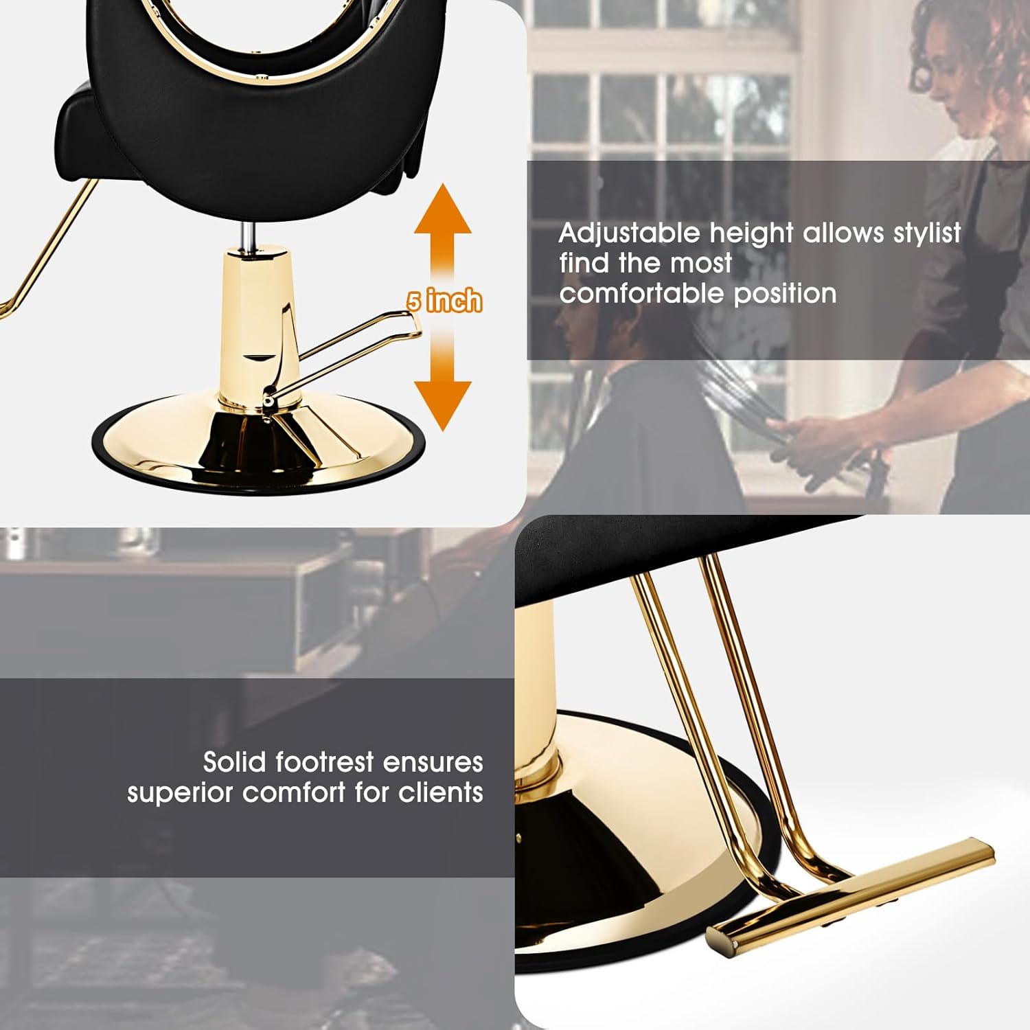 Artist Hand Salon Chair Reclining Barber Chair Oversized Hydraulic Pump Heavy Duty Hair Salon Chair 360 Degree Swivel Hair Chair for Hair Stylist, Beauty Spa Equipment Max Load 400 LBS, Black and Gold wourant