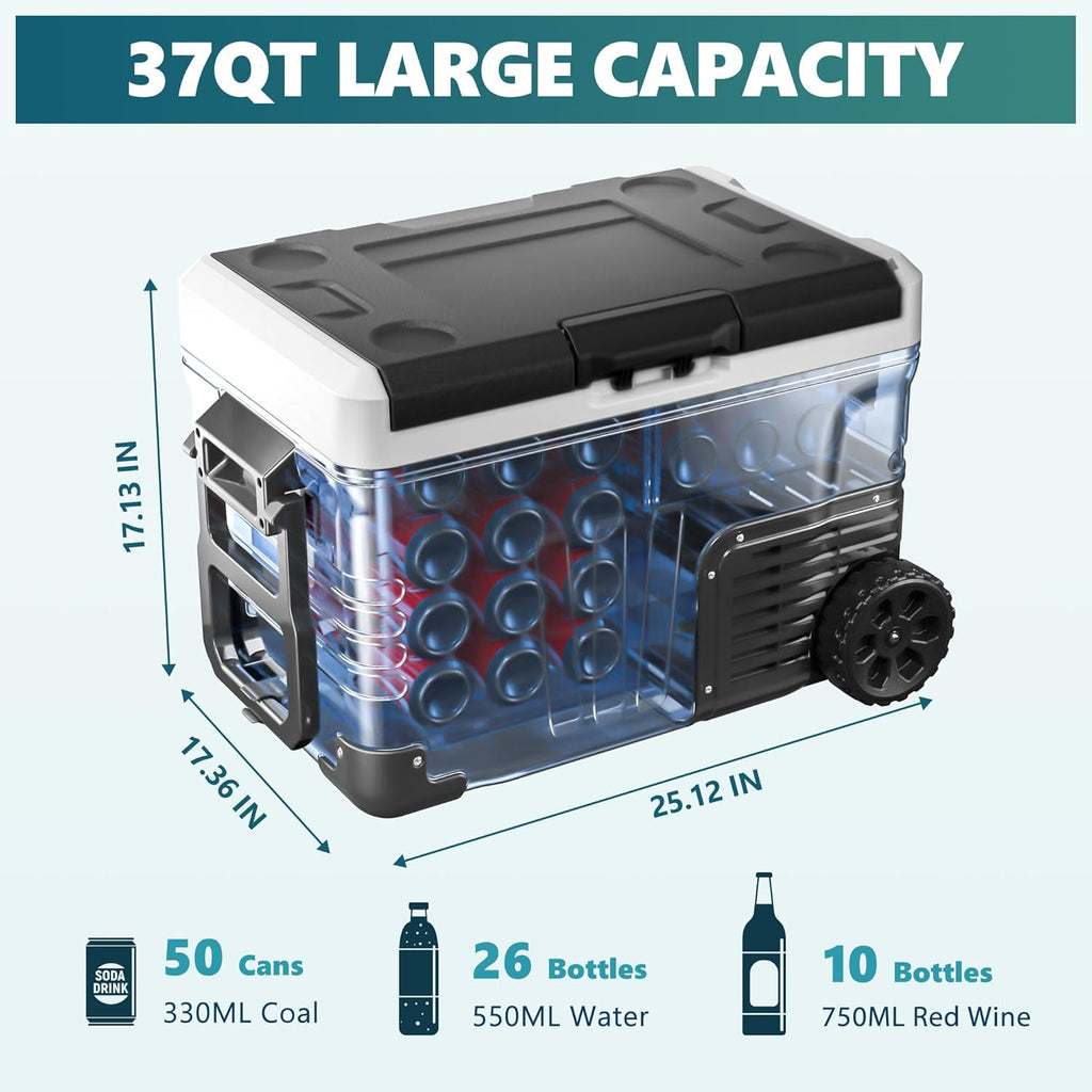 EUHOMY 12 Volt Refrigerator 53QT(50L) Electric Cooler Portable Freezer 12V/24V DC wourant