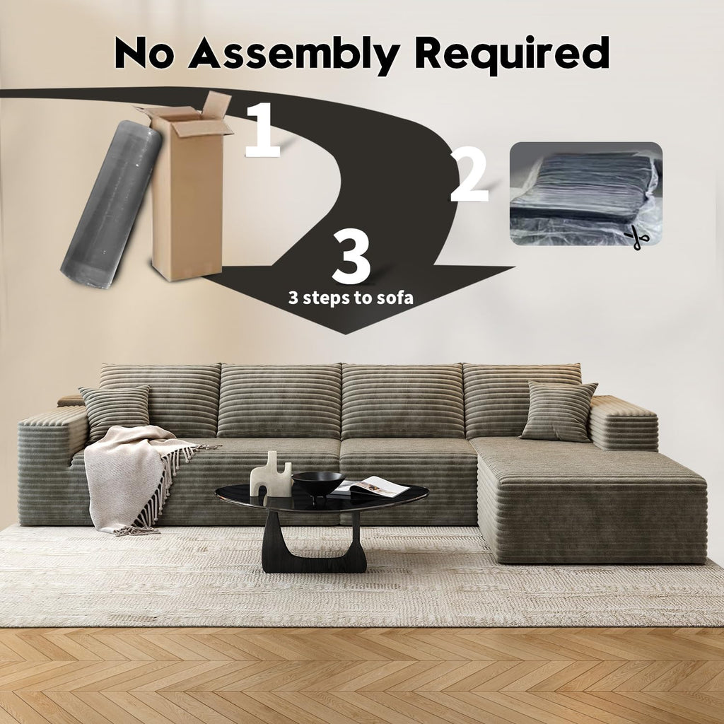 107.5" Cloud Modular Sectional Sofa Couch with L-Shape Chaise,Modern Minimalist Upholstered Couches wourant