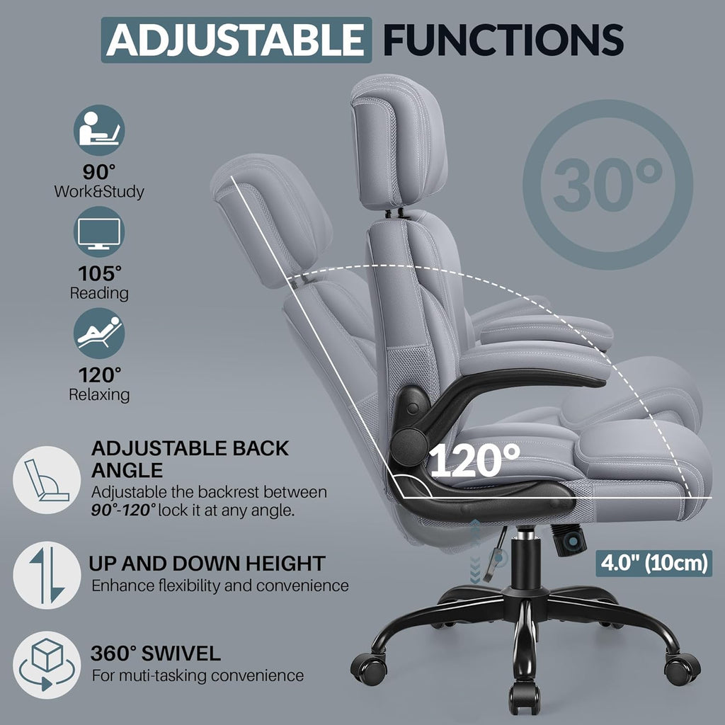 Office Chair Large High-Foot Computer Desk Chair, Breathable Leather Chair Lumbar Support Rotating Computer Chair wourant