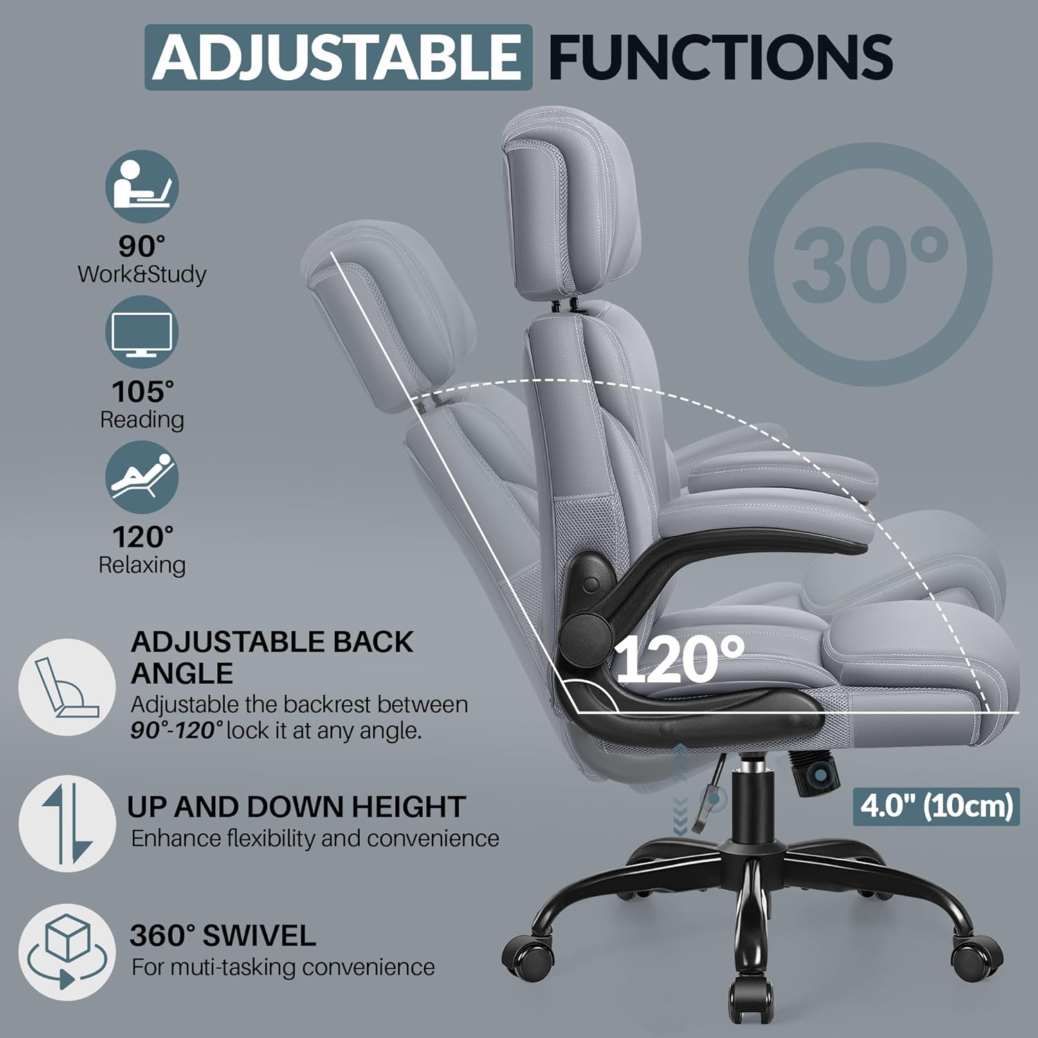 Office Chair Large High-Foot Computer Desk Chair, Breathable Leather Chair Lumbar Support Rotating Computer Chair wourant