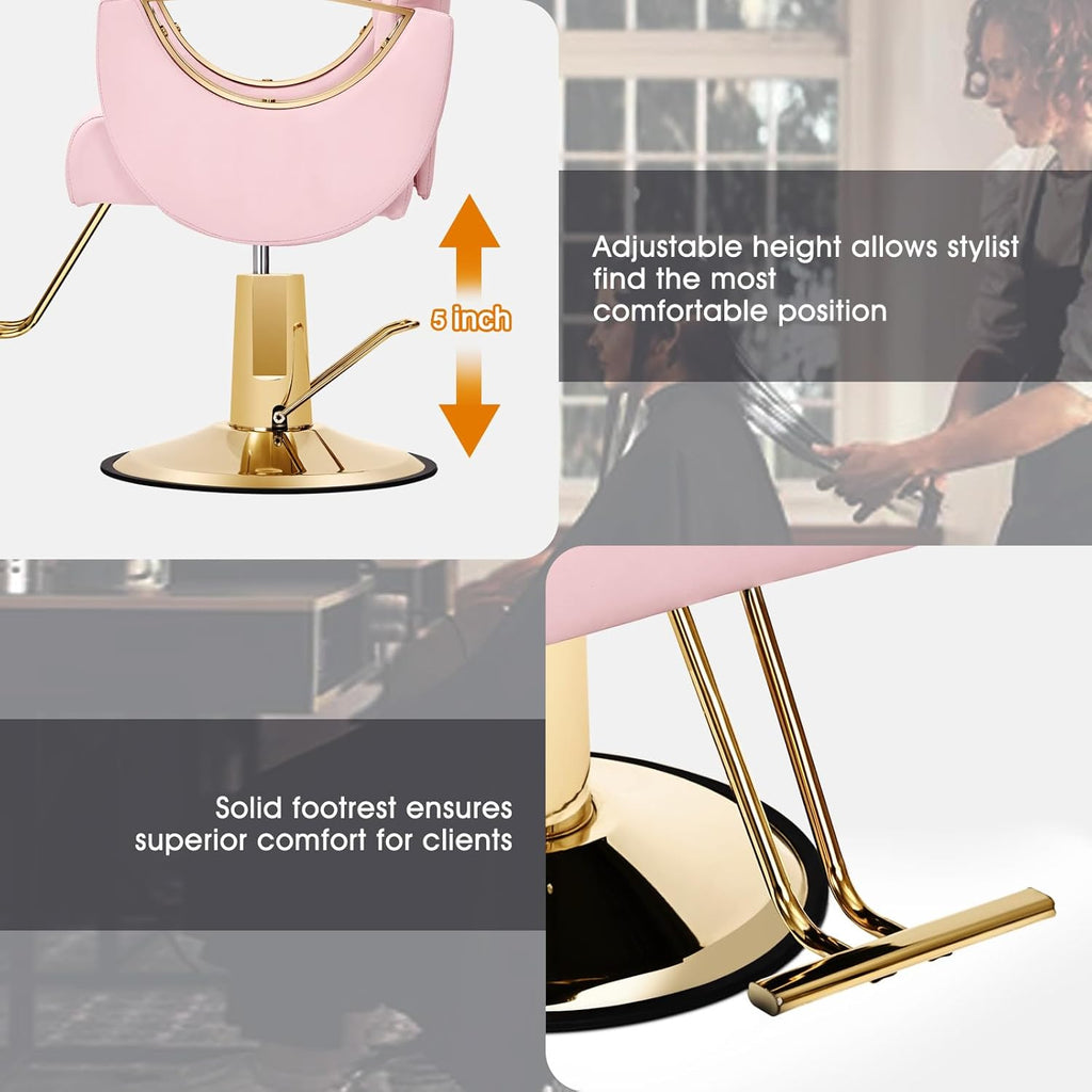 Artist Hand Salon Chair Reclining Barber Chair Oversized Hydraulic Pump Heavy Duty Hair Salon Chair 360 Degree Swivel Hair Chair for Hair Stylist, Beauty Spa Equipment Max Load 400 LBS, Black and Gold wourant