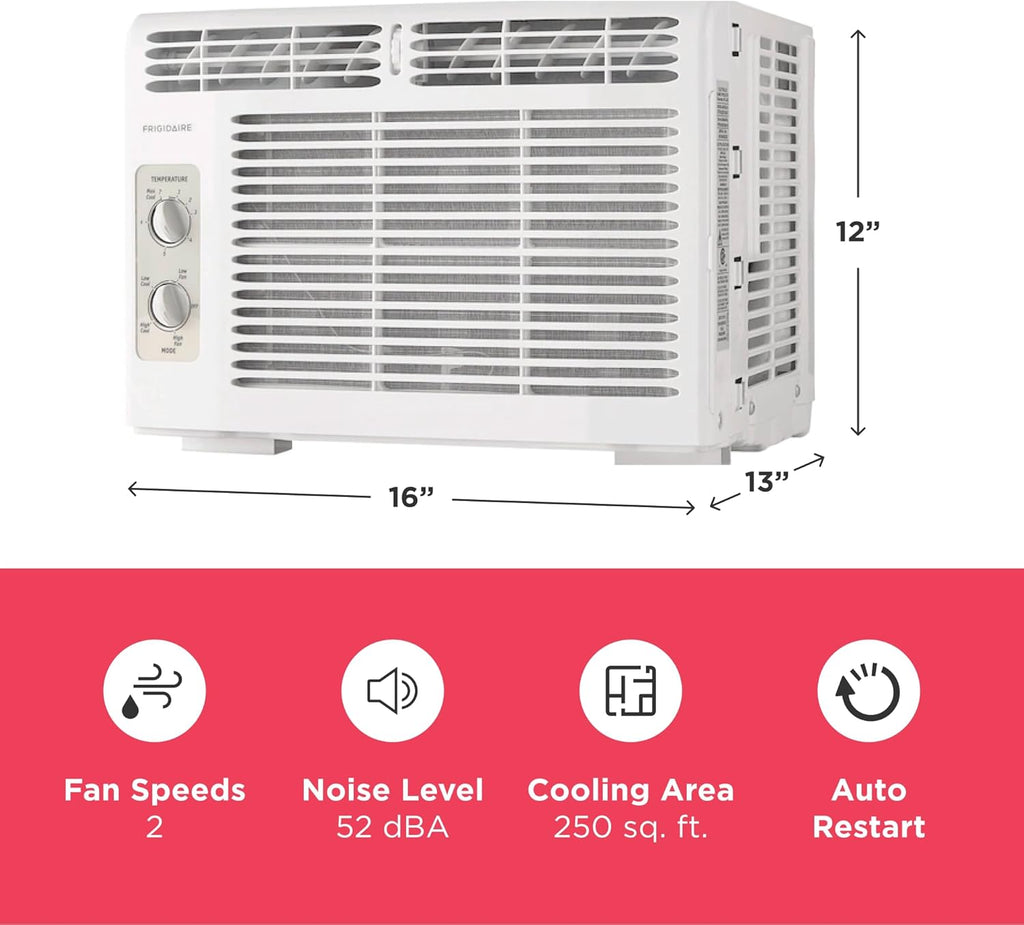 Frigidaire 5,000 BTU Window Air Conditioner with Remote Control, Cools Up to 150 Sq. Ft., Quiet Operation, Eco Mode, 3 Fan Speeds, Auto Restart, White wourant