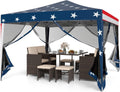 Goplus 10 FT x 10 FT Pop-Up Canopy Tent, Easy Setup Instant Folding Shelter w/Mesh Netting, Carry Bag, 8 Stakes & 4 Ropes, Height Adjustable Sunshade, Commercial Tent for Camping (Coffee) woonhhop