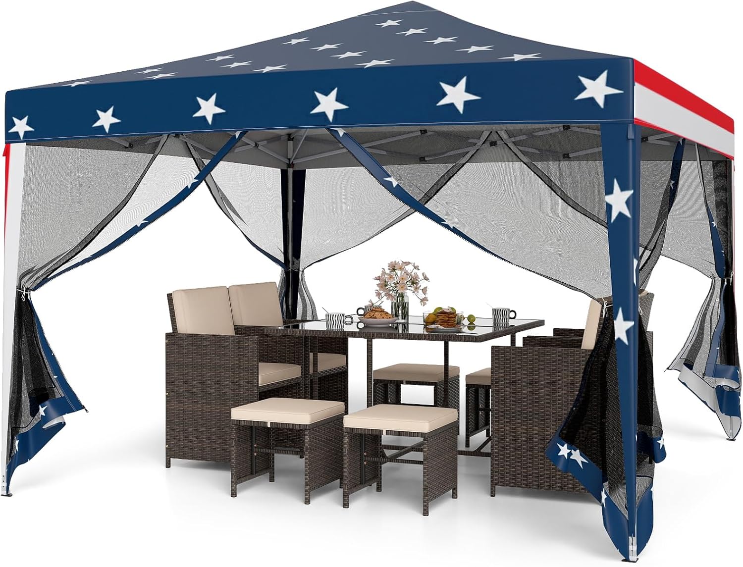 Goplus 10 FT x 10 FT Pop-Up Canopy Tent, Easy Setup Instant Folding Shelter w/Mesh Netting, Carry Bag, 8 Stakes & 4 Ropes, Height Adjustable Sunshade, Commercial Tent for Camping (Coffee) woonhhop
