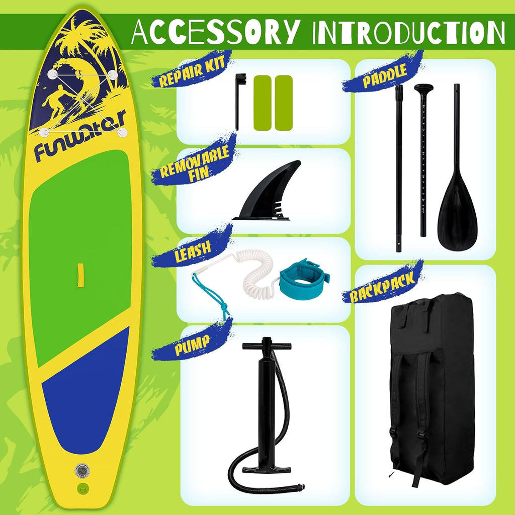 FunWater Inflatable Stand Up Paddle Board with Premium SUP Paddle Accessories, Non-Slip EVA Deck, 11'/10'6' Paddle wourant