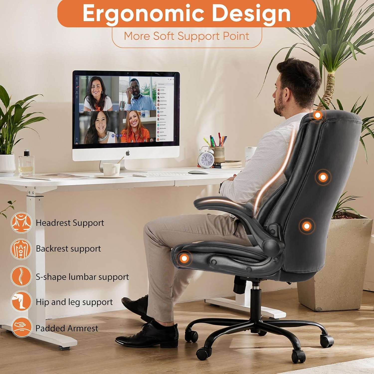 Ergonomic Office Chair Heavy Duty Work Desk Chair Adjustable Swivel Rolling Chair with Wheels wourant