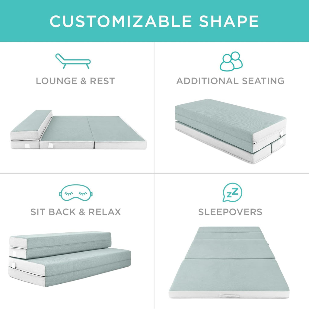 4in Portable Queen-Size Mattress, Tri-Fold Mattress for Camping, Guest, Toddler wourant