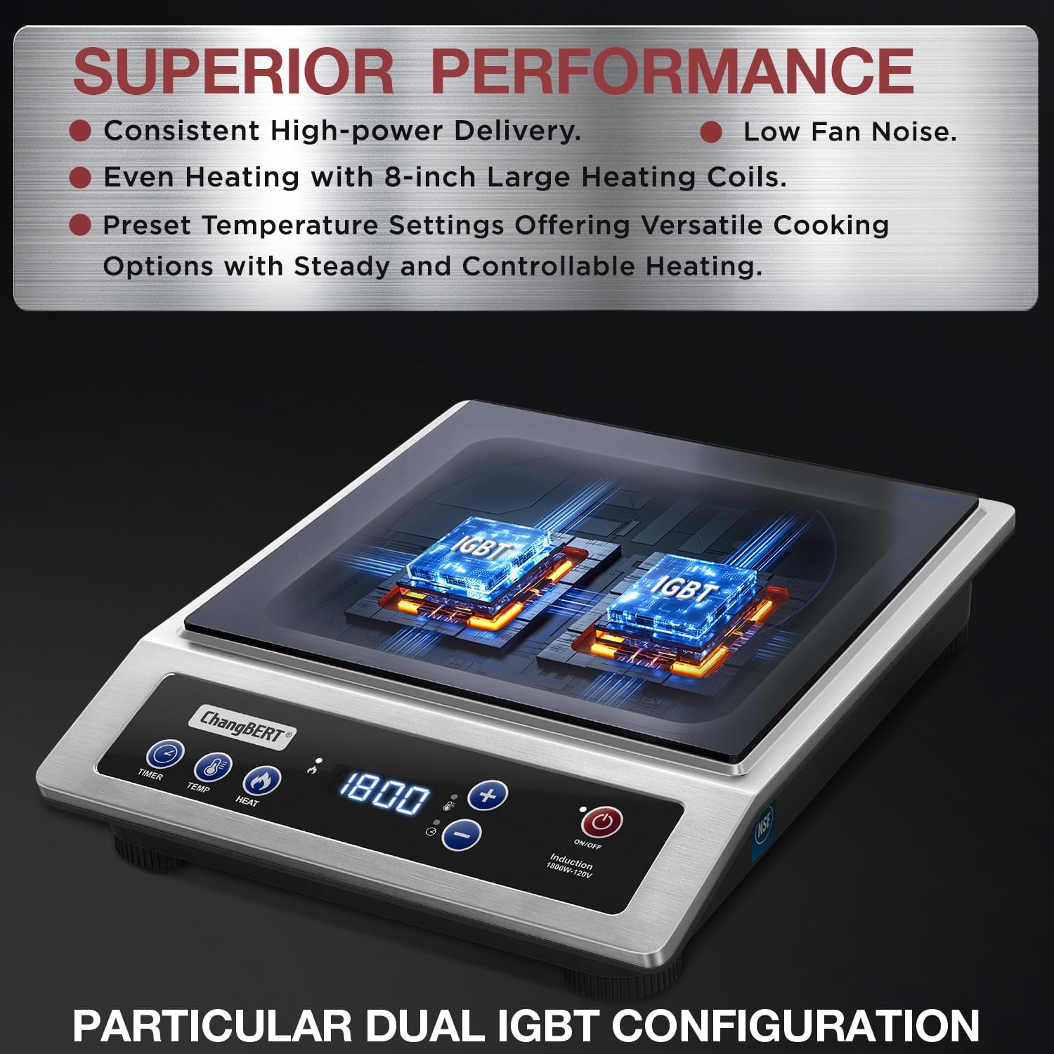 Induction Cooktop Portable Cooker with Large 8-inch Heating Coil Stainless Steel Countertop Burner wourant