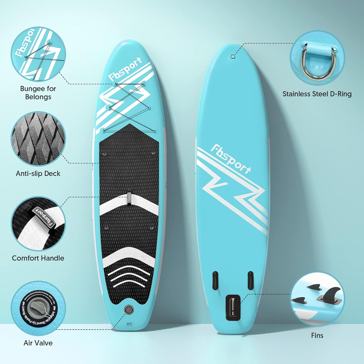 FBSPORT 11' Premium Stand Up Paddle Board, Yoga Board with Durable SUP Accessories & Carry Bag | Wide Stance, Surf Control, Non-Slip Deck, Leash, Paddle and Pump for Youth & Adult wourant