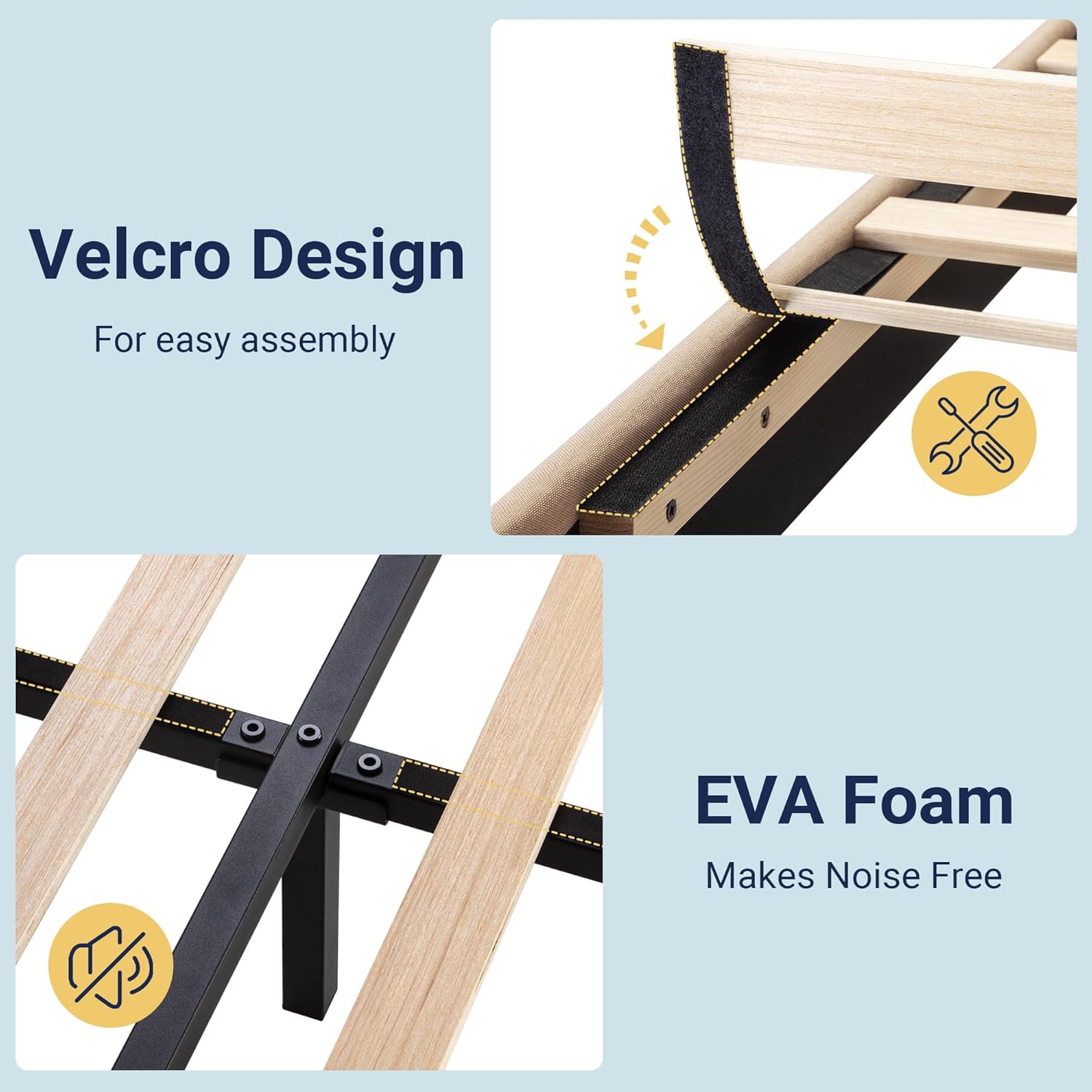 Allewie Queen Size Platform Bed Frame Fabric Upholstered Headboard Wooden Slats Support wourant