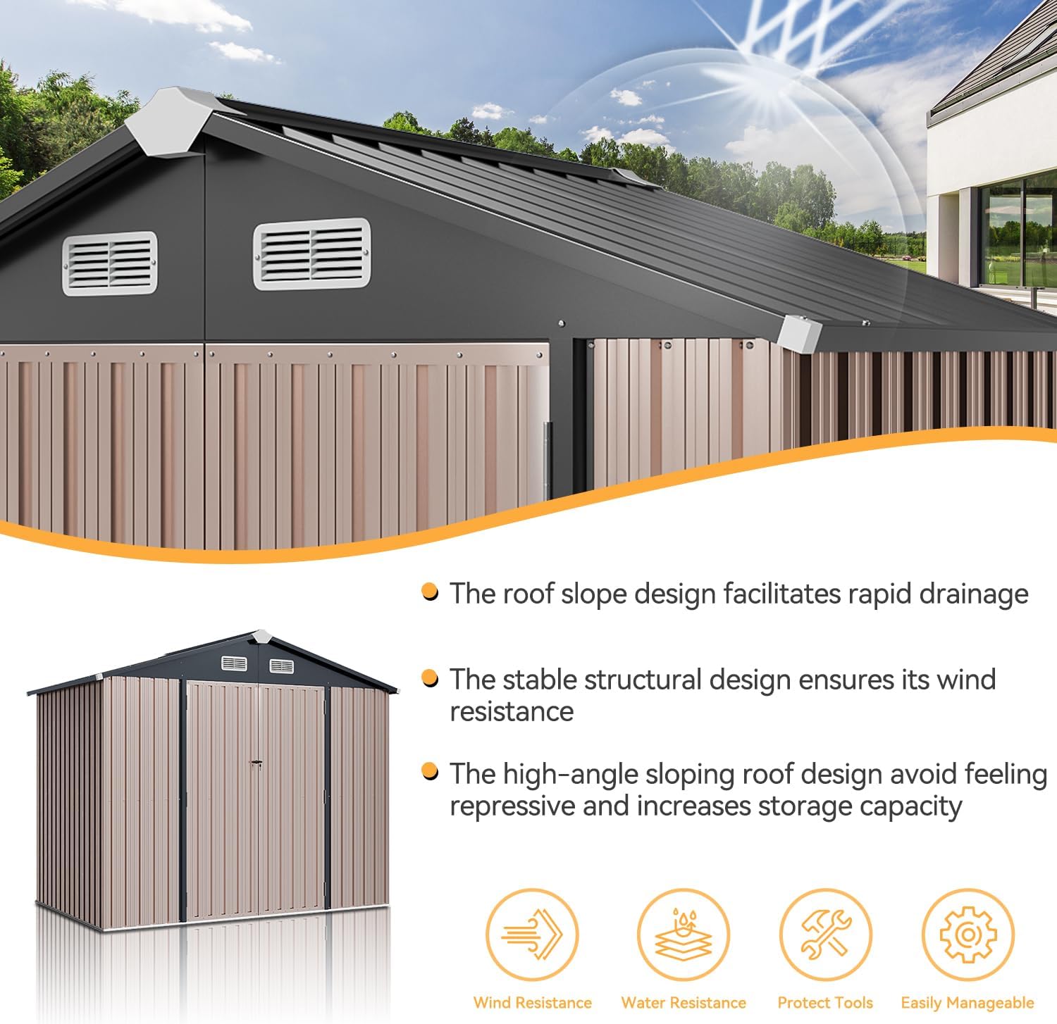 Aoxun 6.2x4 FT Shed Outdoor Storage Shed Metal Garden Shed Slooping Roof Tool Shed Bike Shed wourant