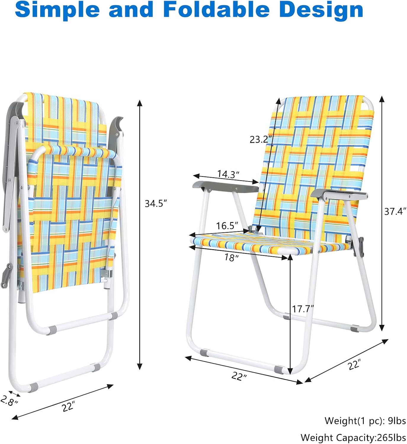 VINGLI Patio Lawn Webbed Folding Chairs Set of 2, Outdoor Beach Portable Lawn Chair Camping Chair Beach Chair wourant