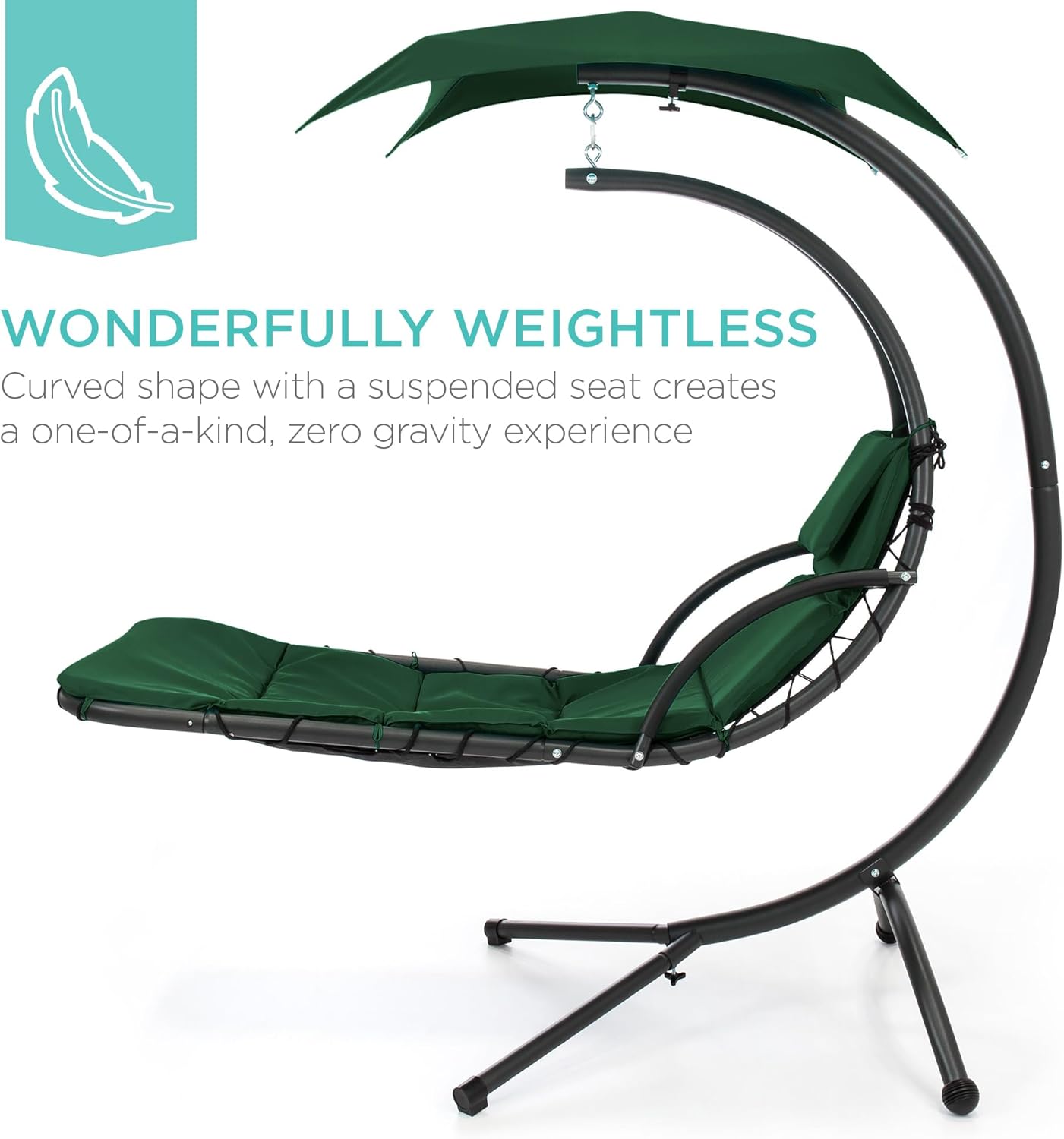 Best Choice Products Outdoor Hanging Curved Steel Chaise Lounge Chair Swing w/Built-in Pillow and Removable Canopy - Teal wourant