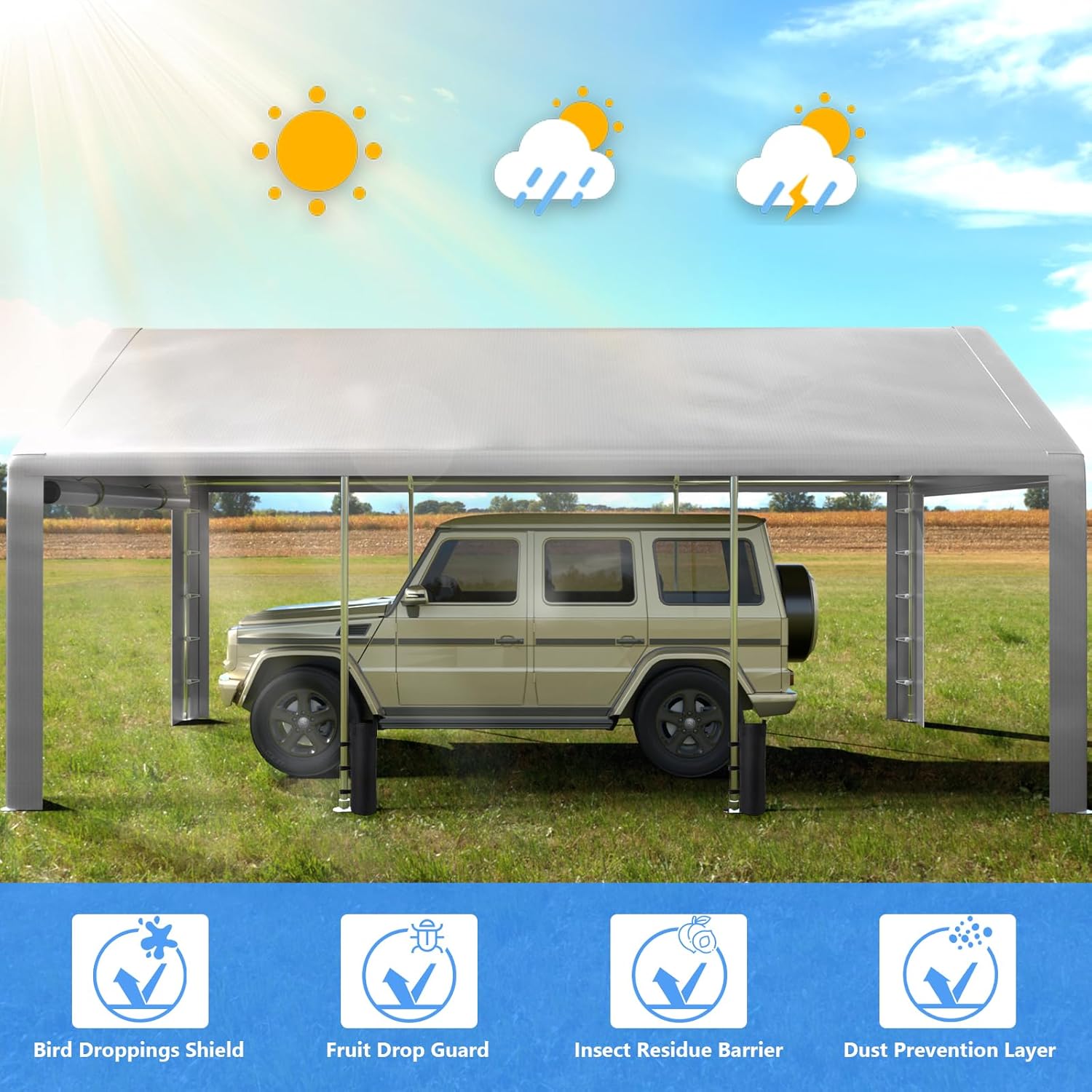 6x8 ft Heavy Duty Carport Tent Portable Garage with Removable Side Walls and Door Four Seasons Tarpaulin wourant