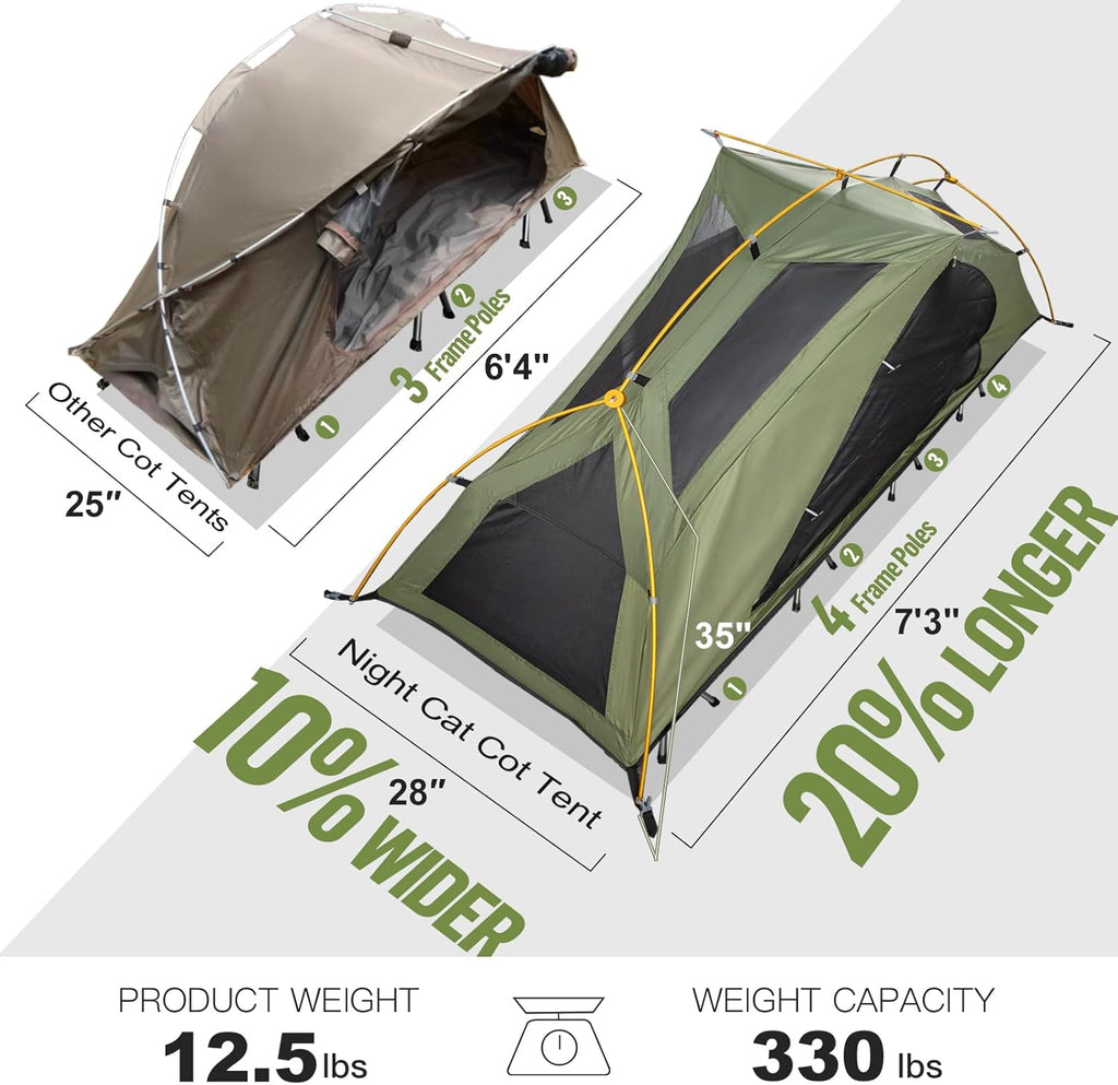 Camping Cot Tent - Waterproof 1-Person Off-Ground Combo Cot Bed for Adults Portable Easy Set-up Tent wourant