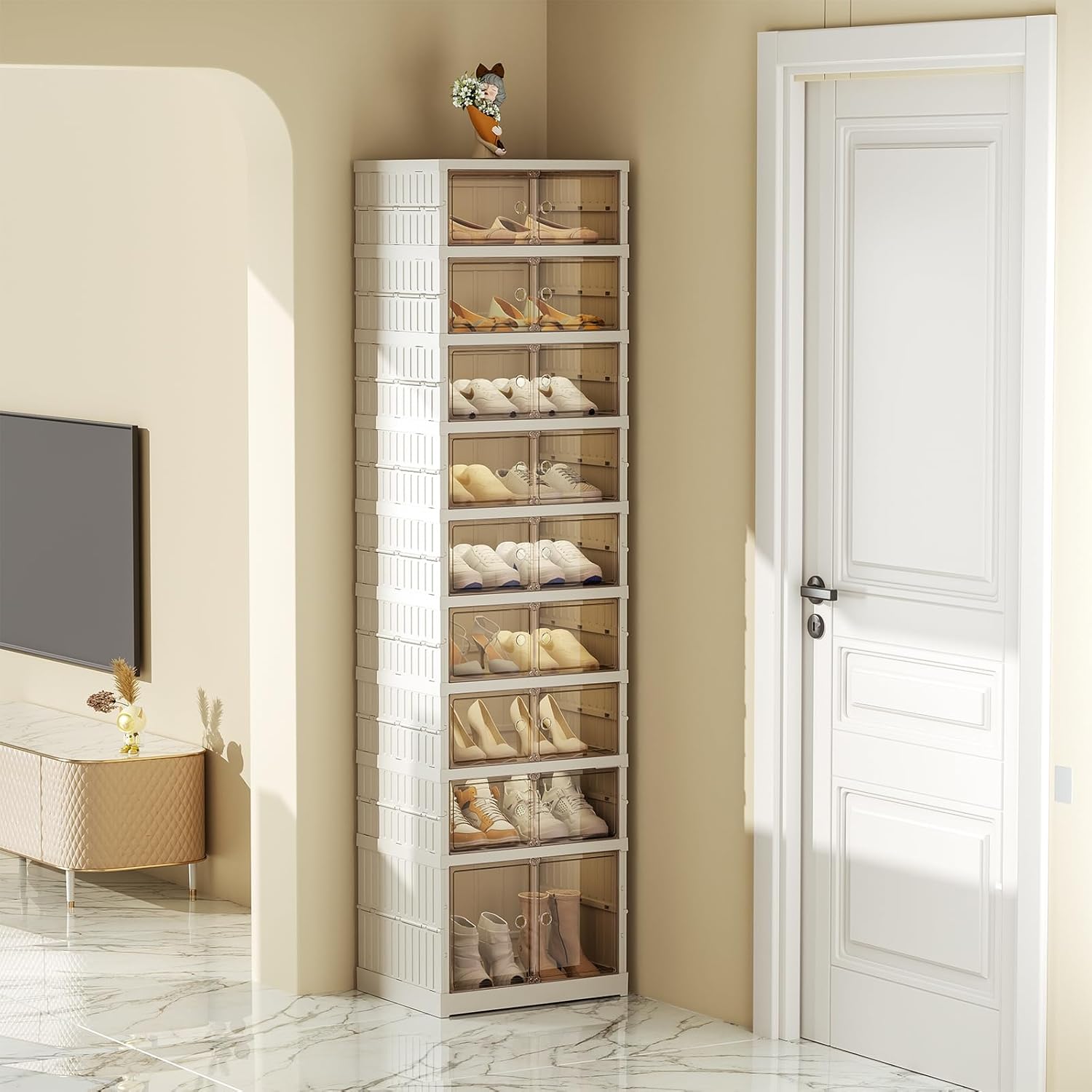 Collapsible Shoe Rack Organizer 9 Tiers-36 Pairs Foldable Shoe Cabinet with Doors wourant