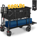 400L Large Capacity Folding Double Decker Wagon with Brakes, 50" Extra Long Extender Cart, 500lbs Heavy Duty Collapsible Wagons wourant