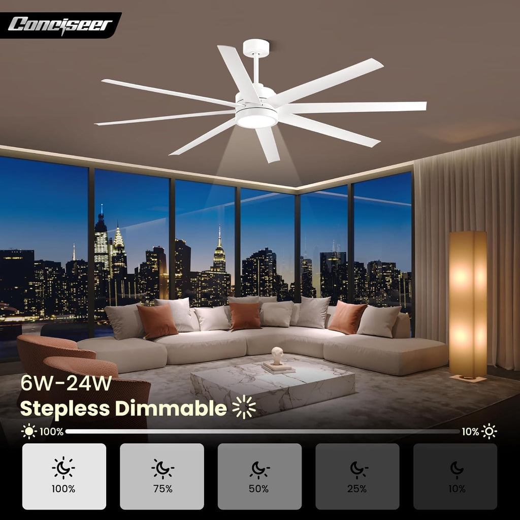 Modern Ceiling Fans with Lights, 72 Inch Ceiling Fan with Light and Remote, Bedroom Living Room Library Cafe Outdoor/Industrial,24W 3CCT Dimmable, 8 Blades 6 Speed Reversible Quiet DC Motor, Black wourant