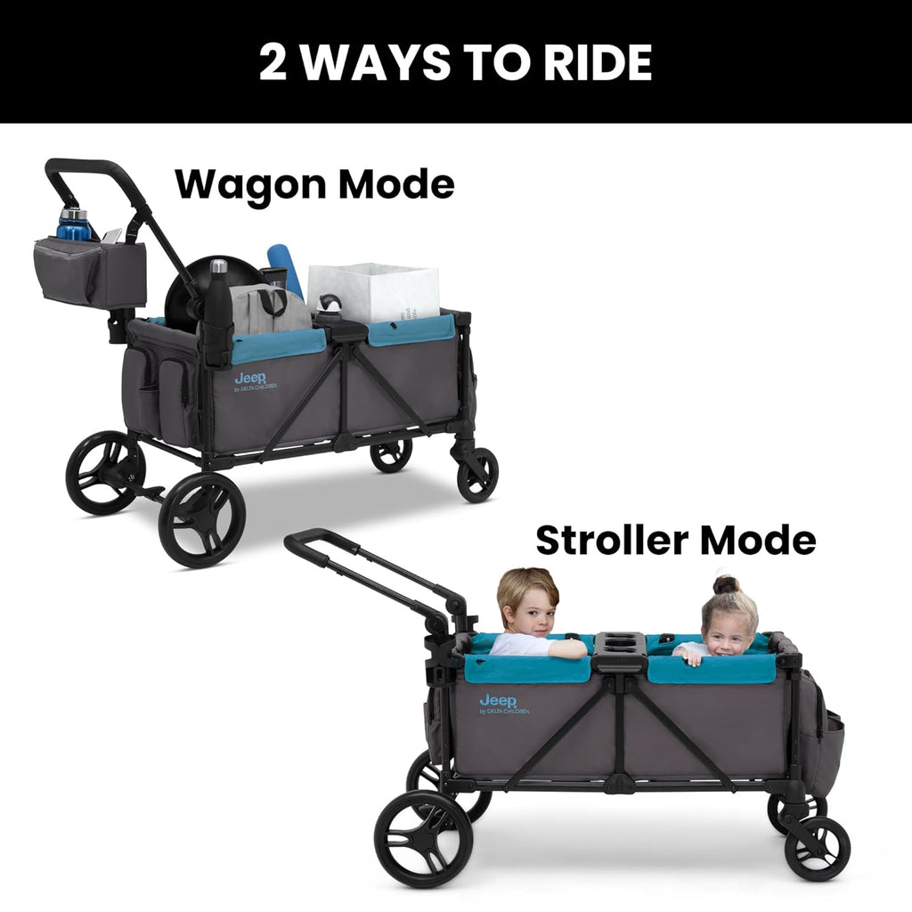 Jeep Sport All-Terrain Stroller Wagon by Delta Children - Includes Canopy, Parent Organizer, Adjustable Handlebar, Snack Tray & Cup Holders, Grey/Olive Green wourant