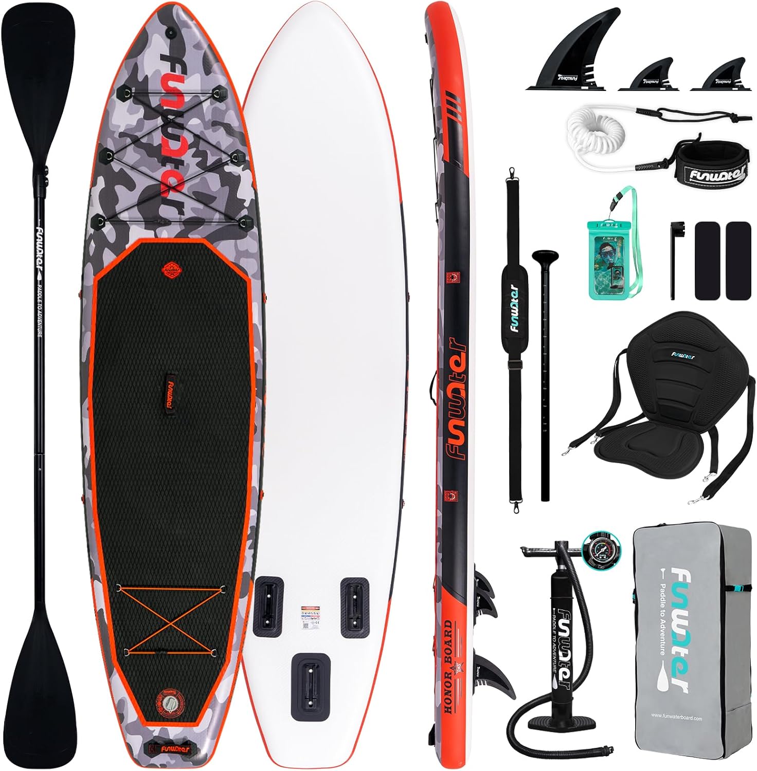FunWater Inflatable Stand Up Paddle Board with Premium SUP Paddle Accessories, Non-Slip EVA Deck, 11'/10'6' Paddle wourant