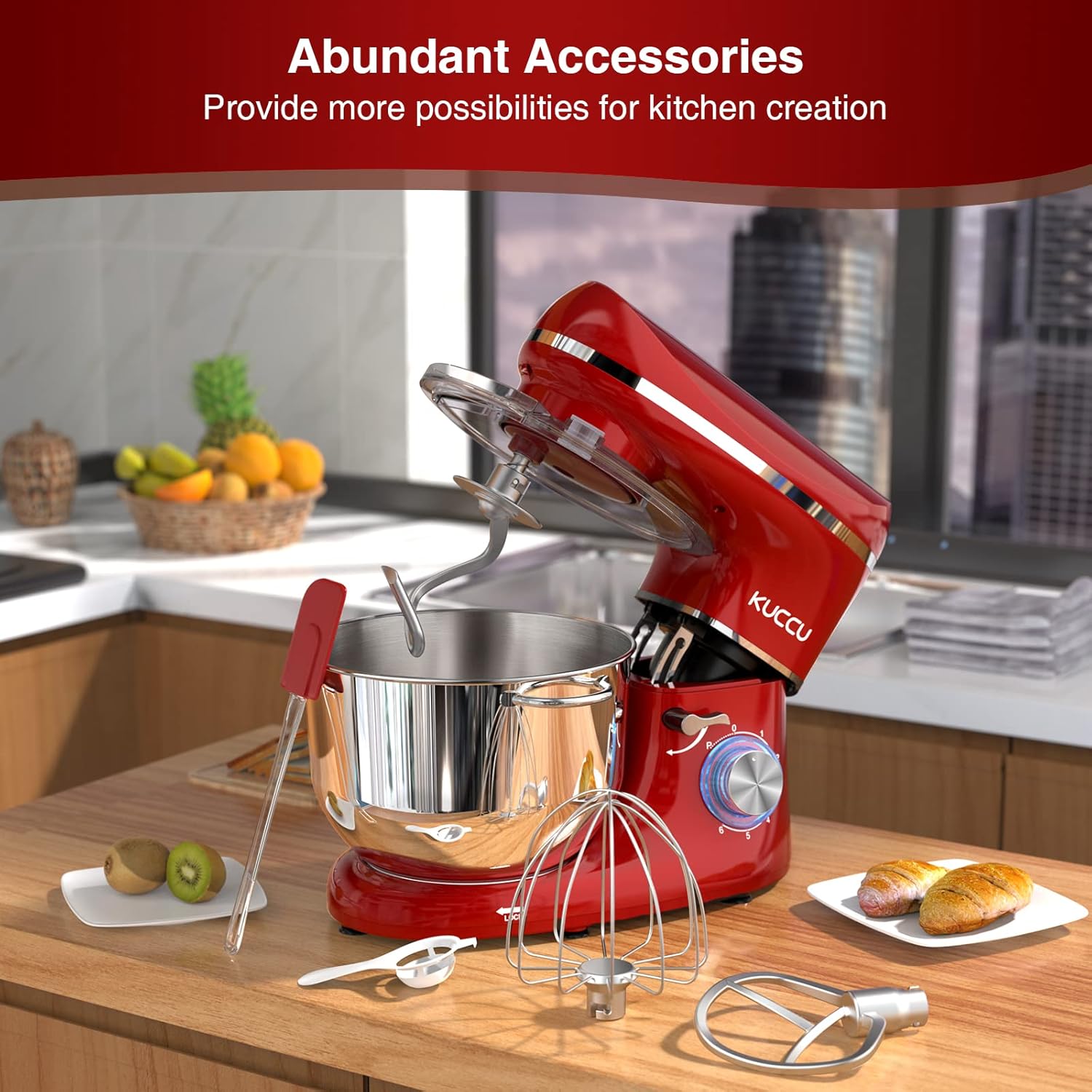Stand Mixer 6.5 Qt 660W 6-Speed Tilt-Head Food Dough Mixer, Kitchen Electric Mixer with Stainless Steel Bowl,Dough Hook,Whisk, Beater, Egg white separator wourant