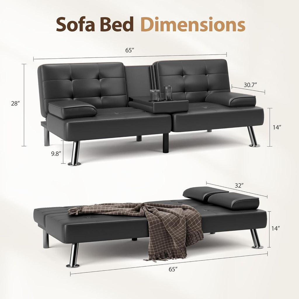 Shahoo Convertible Folding Futon Sofa Bed Sleeper Couch for Living Room Faux Leather wourant