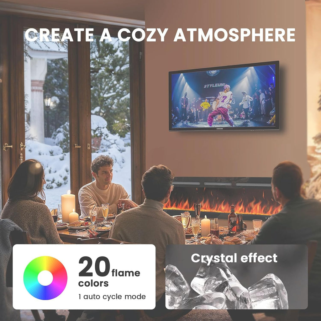 50" Smart Electric Fireplace 5300 BTU Heat Output, Ultra-Slim Wall-Mount or Built-In Electric Fireplace wourant