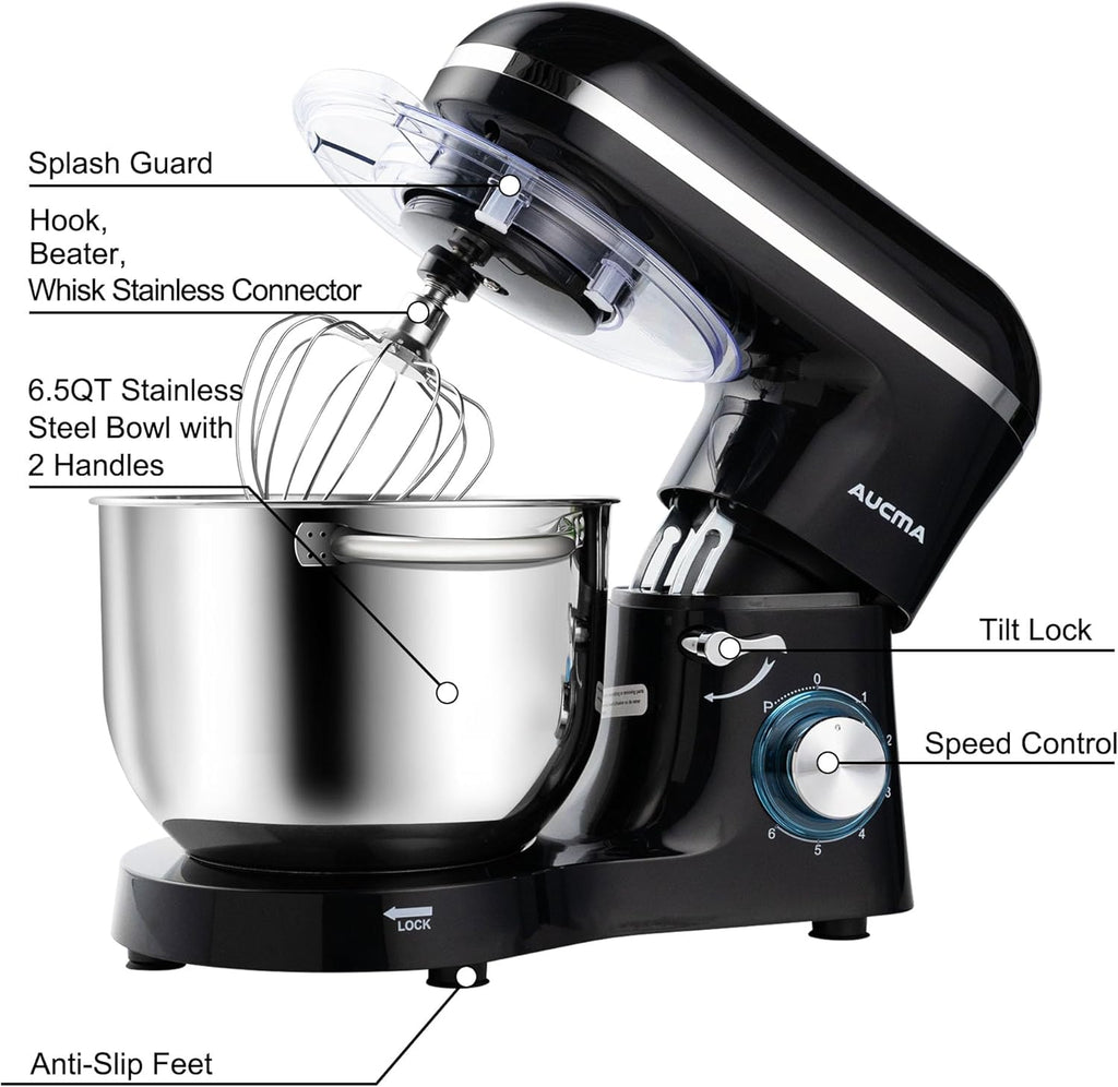 Aucma Stand Mixer,6.5-QT 660W 6-Speed Tilt-Head Food Mixer, Kitchen Electric Mixer with Dough Hook wourant