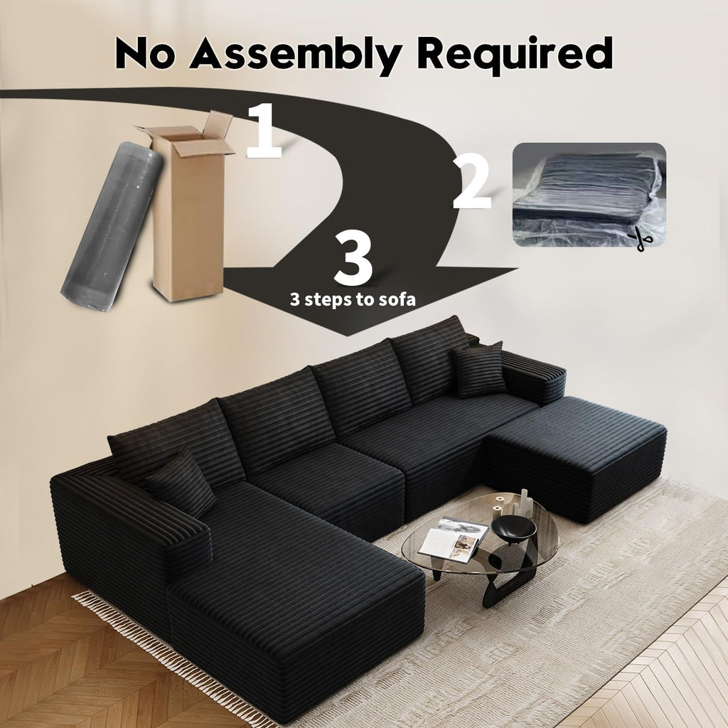 107.5" Cloud Modular Sectional Sofa Couch with L-Shape Chaise,Modern Minimalist Upholstered Couches wourant