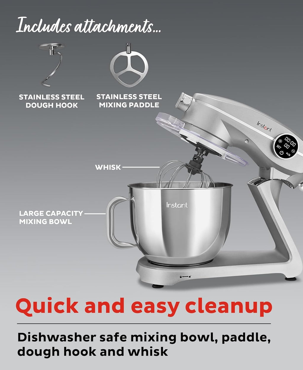 Instant Pot Instant Stand Mixer Pro 600W 10-Speed Electric Mixer with Digital Interface,7.4-Qt Stainless Steel Bowl,Dishwasher Safe Whisk,Dough Hook and Mixing Paddle wourant